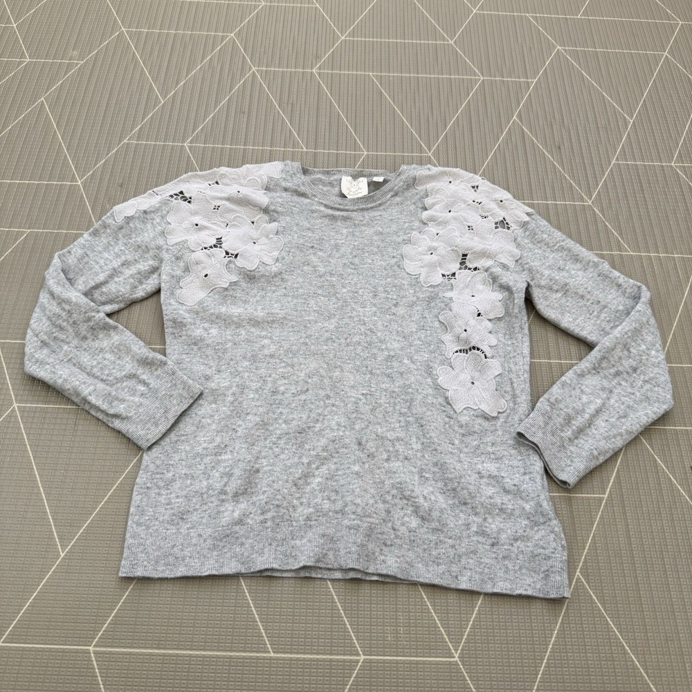 Ted‎ Baker One Of A Few Floral Embroidered Sweater Grey SZ 5 Cashmere Wool